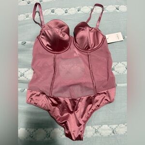 Auden Women's Mauve Satin and Mesh Bodysuit